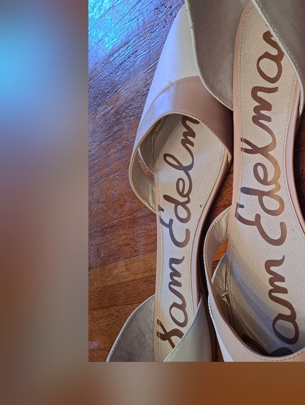 Sam Edelman Two-Tone Pointed D'Orsay Flats in Cream and Tan - Picture 5 of 7